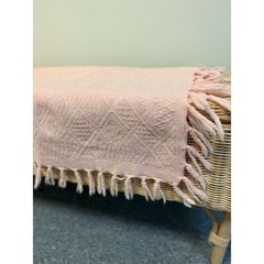 Peachy Wool Throw Blanket Woven Pattern Fringe Edges Soft Decor