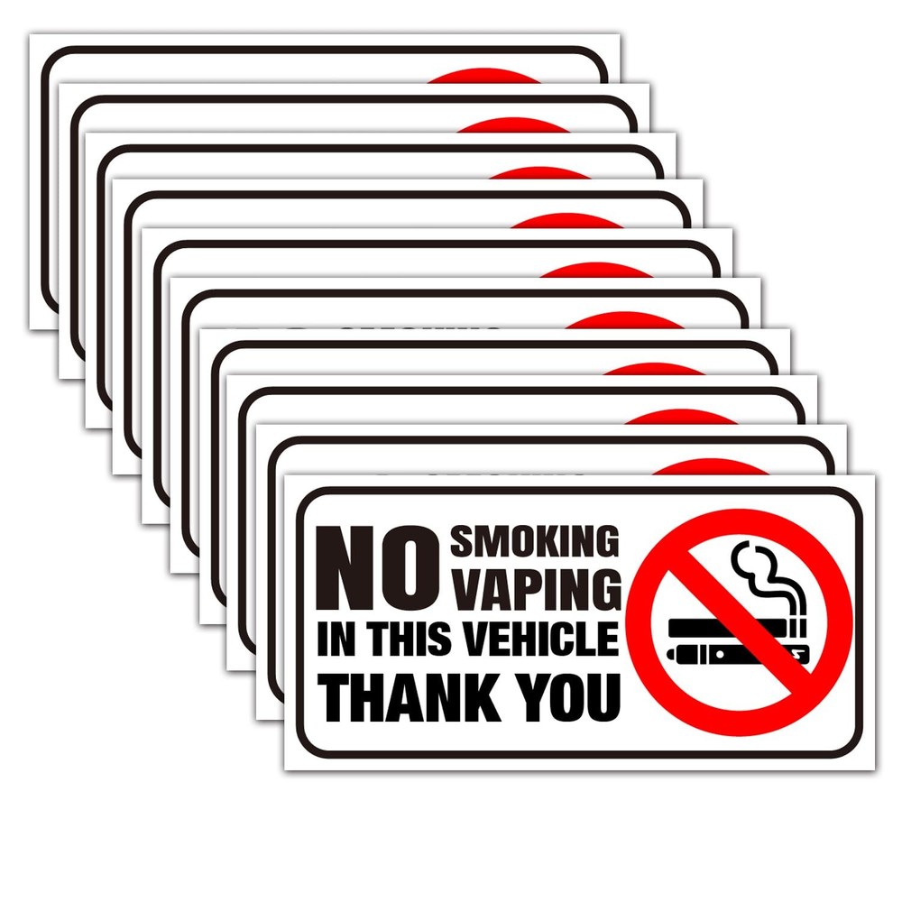 10 No Smoking Vaping Stickers for Homes, Vehicles, 3×1.5 inches, Greener