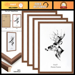11×17 Solid Wood Picture Frames Set of 4, Walnut Brown, Wall Gallery Display, Ho