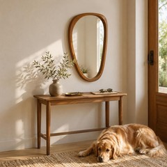 Asymmetrical Solid Wood Mirror – Japandi Boho Natural Accent in Warm Walnut