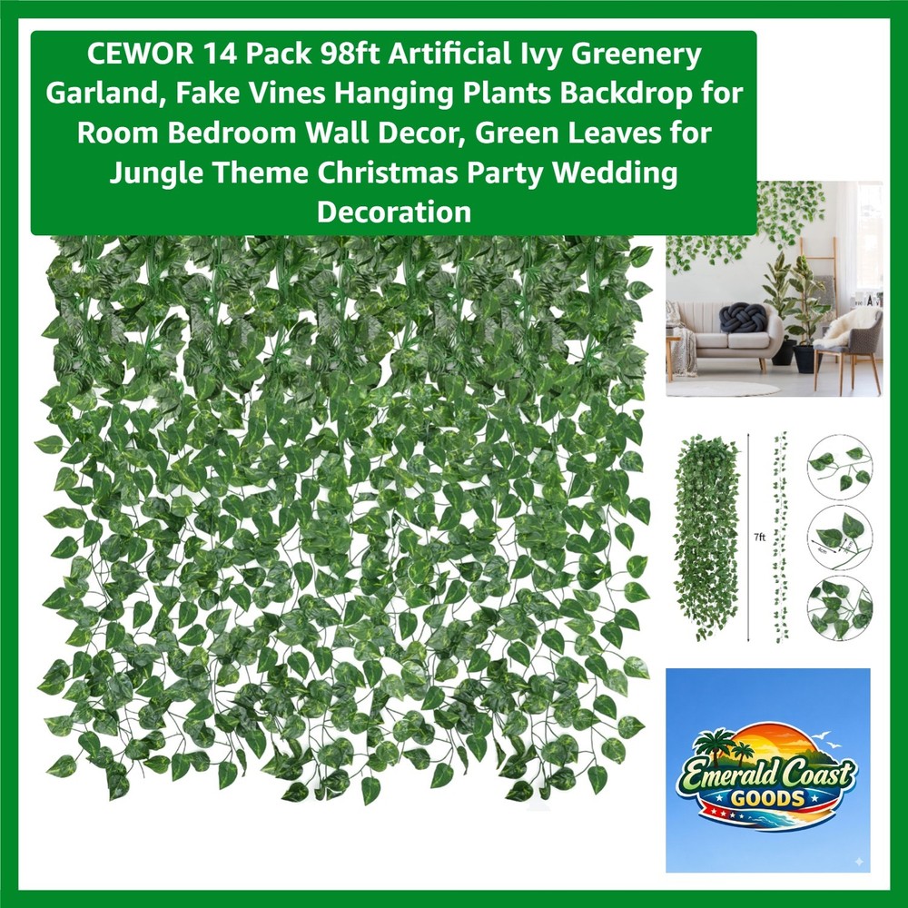 Artificial Ivy Greenery Garland – 14 Pack, 101ft for Tropical Themed Events