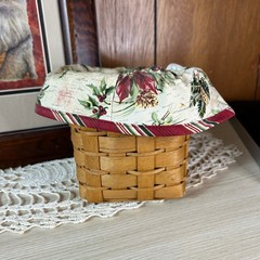 Vintage Longaberger Christmas Woven Basket Liner Fabric Poinsettia Pine Cones