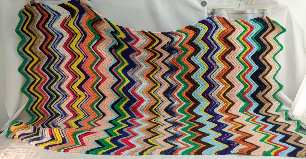 Crochet Multicolor Chevron Zig Zag Pattern Afghan Throw Blanket 64″ x 38” TF