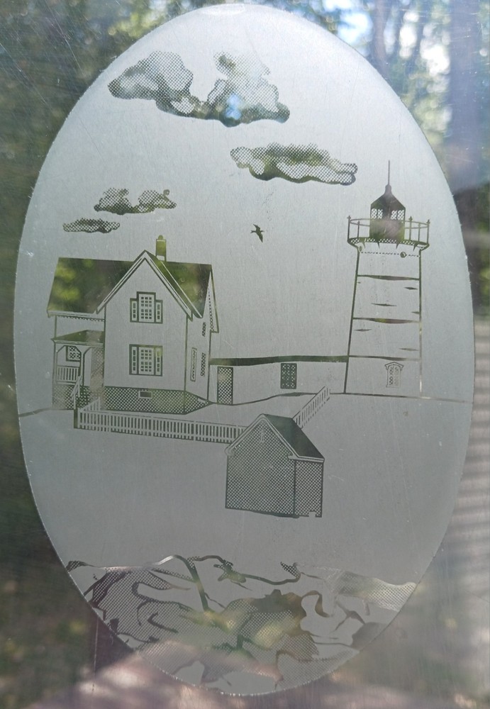 Nubble Lighthouse Decal 8″x12″ OVAL Etched Look Cling Removable & Reusable 68