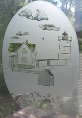 Nubble Lighthouse Decal 8″x12″ OVAL Etched Look Cling Removable & Reusable 68