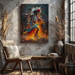 Native American Dancer With Vibrant Feathers And Traditional Attire Canvas Art