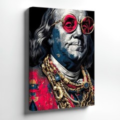 Wall Art Vintage Founding Father Portrait with Pink Glasses Gold Chains Print
