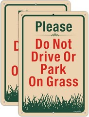 2 Pack Please Do Not Drive Or Park On Grass Yard Signs 12 x 8 Inches No Parki…