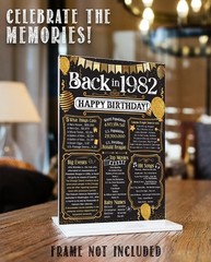 44th Birthday Decorations 1982 Back in 1982 Poster 11×14 Unframed Party Gift