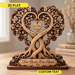 Personalized Couple Heart Tree Wooden Block, Custom Anniversary Keepsake Decor