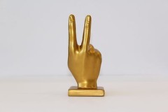 Peace Sign hand symbol sculpture Gold