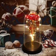 Preserved Eternal Galaxy Flower Rose In Glass Dome with LED Light Birthday Gifts