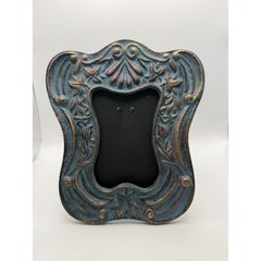 Vintage Ornate Cast Metal Verdigris Picture Frame Gold Patina Scrollwork