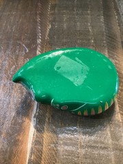 Mexican Folk Art Hand Painted green floral Glazed Ceramic Clay Cat trinket box
