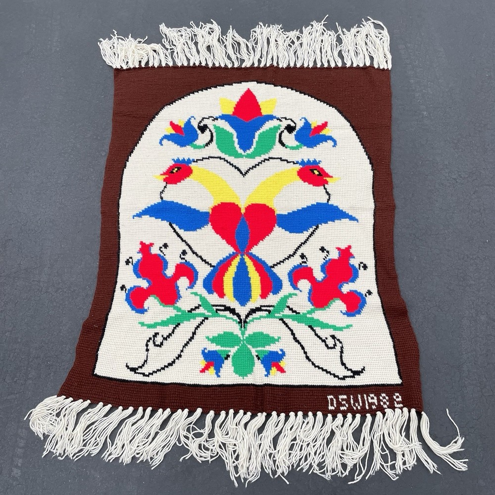 Vintage PA Dutch Afghan Throw 65” x 42” in Handmade 1980s Hex Sign Bird Heart