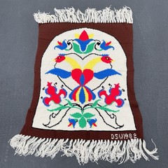 Vintage PA Dutch Afghan Throw 65” x 42” in Handmade 1980s Hex Sign Bird Heart