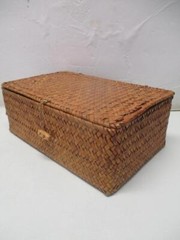 Seaweed Handmade Rectangular Storage Basket W/Attached Lid 3-7/8″Tx10″L x6-1/2″W