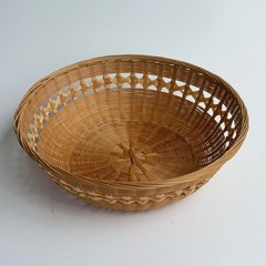 Vintage Woven Bamboo Fruit Basket Medium Boho Lattice Detail Handcrafted