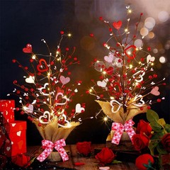 2 PCS 21in Valentine Lighted Artificial Berry Blossom Table Tree Heart