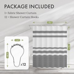 Shower Curtain, Washable Cloth Black Shower Curtain Sets with 12 Shower Curtain