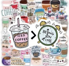 Coffee Fun Style Stickers 50pk Mixed Coffee Espresso Fun Stickers FREE SHIPPING