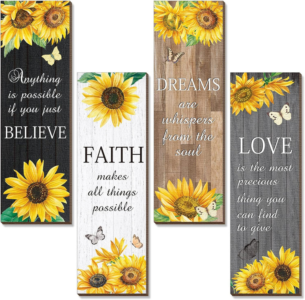 4 Pcs Sunflower Wall Decor Inspirational Sunflower Kitchen Decor and Accessories