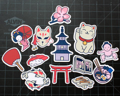 13 pcs Japanese Theme Sticker Collection Laptop Phone Die Cut Vinyl Stickers 2″