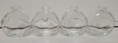 4 DECORATIVE CLEAR GLASS ROUND BOTTLES APOTHECARY 4 INCHES HOLDS 4 OZS
