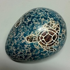 Solid Stone 3″ Turtle Egg Hand Etched Soapstone Art Vtg Cobalt Blue Kenya Craft