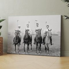 Polo Match Men On Horses 1900s Black & White Sports Canvas Wall Art Print