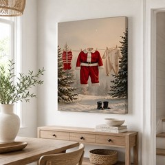 Santa Clothes On Clothesline Canvas Art Snowy Forest Christmas Decor Gift