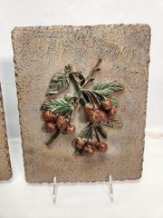 Vintage Style Fruit Wall Art Plaques – Apple & Cherry Relief Decor Set of 2