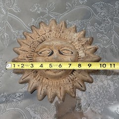 Celestial Sun Face Wall Plaque Rustic Concrete 10 Inch Round Decor small chip