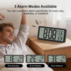 14.2″ Large Digital Wall Clock, Alarm Clock, Desk Clock with Temp,Date,Week,DST