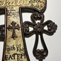 Ceramic Beige & Brown Faith Cross Christian Religious Rustic Wall Art Decor