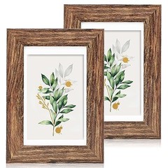 5×7 Picture Frame Set of 2, Made of Real Glass and Wooden 5×7 in Rustic Brown