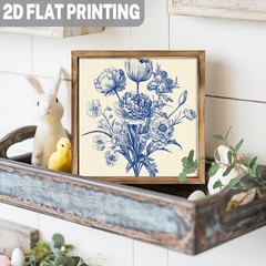 Vintage Blue Floral Bouquet Wooden Sign Rustic Farmhouse Decor for Bedroom Gift