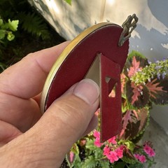 Vintage Serenity Prayer Pearlescent 3.5” Round Frame Brass Bow Red Flannel Back