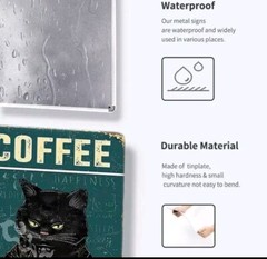 «Vintage Coffee Black Cat Metal Wall Decor Sign 9×11.8″ Retro Kitchen Art»