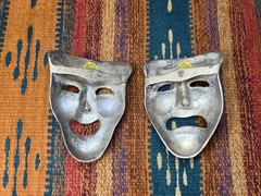 Vintage Solid Brass Comedy & Tragedy Masks 5″ Theater Drama Wall Decor Set India