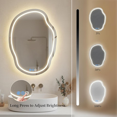 25×35″ Irregular LED Wall Mirror, Dimmable, Anti-Fog, Memory Function