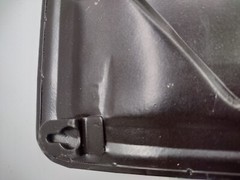 One way metal sign 16 inch long and 1 inch deep with hangers on back.