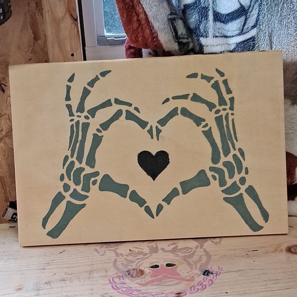 Rustic Painted Wood Decorative Sign Skeleton Hands Heart Rectangle Wall Plaque