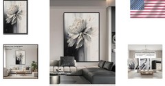 Stunning Large 28″ x 40″ Abstract Flower Art – Modern Black and White Wall Decor