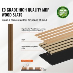 4 Pcs Acoustic Wood Wall Slat Panels 7.9″x94.5″ Sound Absorbing Modern Light Oak