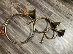 3 Metal Decorative Horns. See Pictures For Wear From Age. Dents
