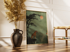 Vintage Japanese Tiger Poster – Ink Style Pine Tree Sunset Wall Art Decor