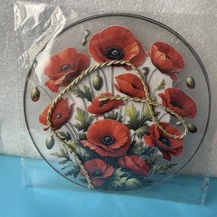 6 inch round plaque with poppy flowers