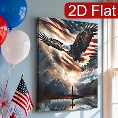 American Flag Eagle Cross Canvas Wall Art, Patriotic Freedom Home Decor