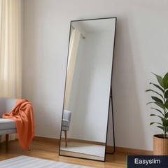 Full-Length Floor Mirror 64″ x 21″ Black Aluminum Frame Tempered Glass
